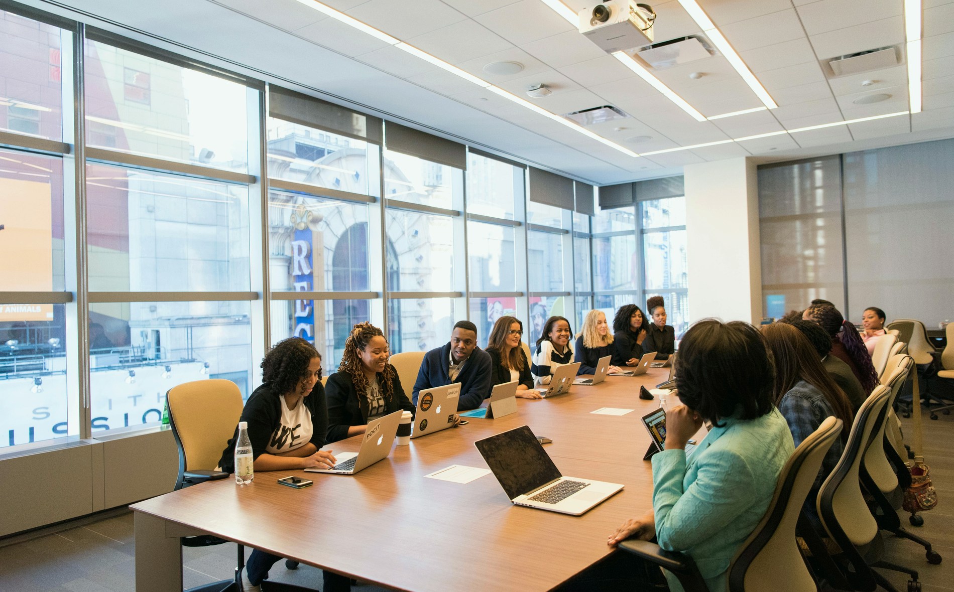 Professionals in a business meeting room